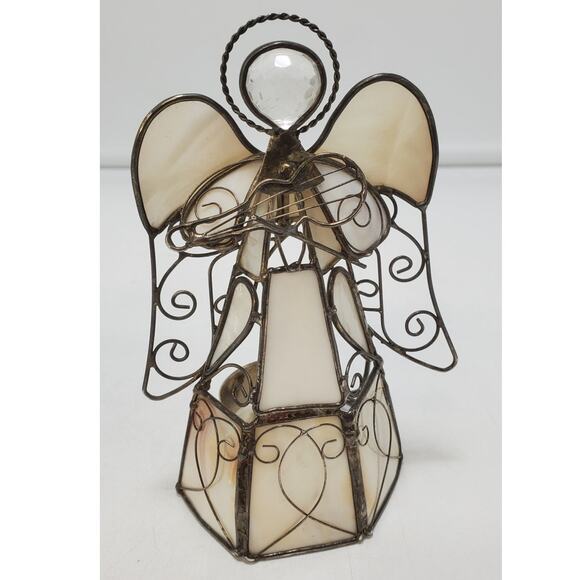 VTG Capiz Shell & Stained Glass Angel Candle Holders, Set of 3 - Picture 4 of 5